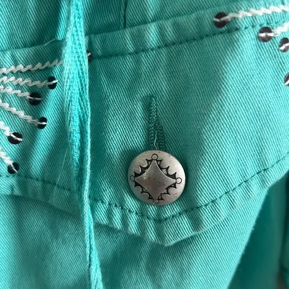 Double D Ranch Embroidered Studded Turquoise Jacket Blazer Western. Size XS - Picture 14 of 16